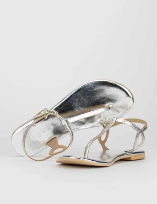 Sandalo infradito tacco 1 cm argento pelle