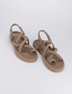 Sandalo infradito tacco 1 cm beige tessuto