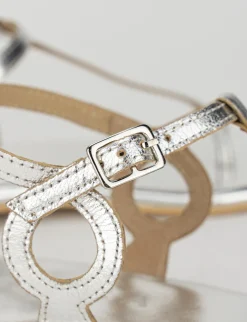 Sandalo infradito tacco 1 cm argento pelle