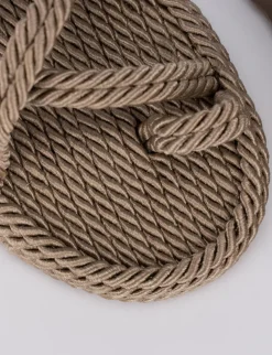 Sandalo infradito tacco 1 cm beige tessuto