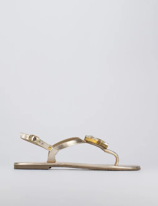 Sandalo infrafito tacco 1 cm oro pelle
