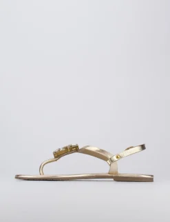 Sandalo infrafito tacco 1 cm oro pelle