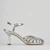 Sandalo tacco 6 cm argento laminato