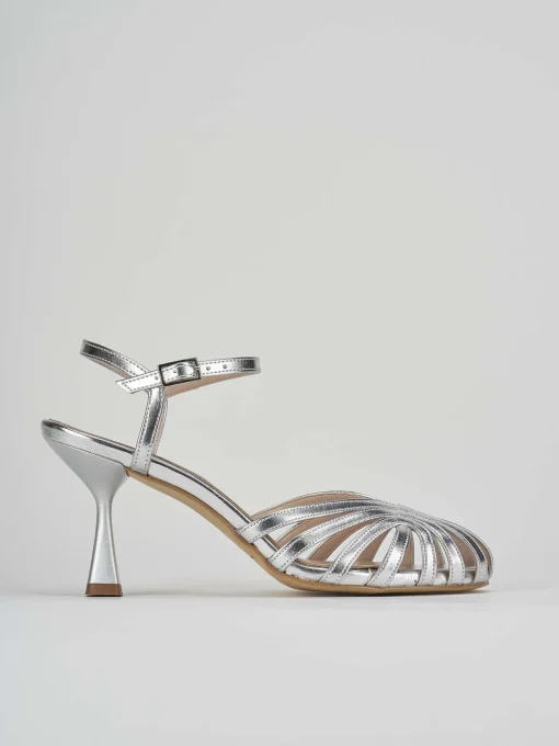 Sandalo tacco 6 cm argento laminato