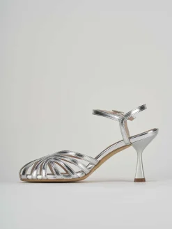 Sandalo tacco 6 cm argento laminato
