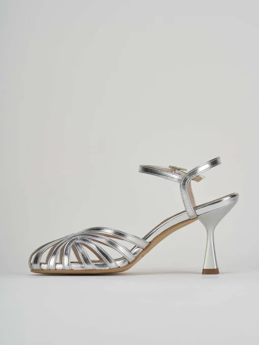 Sandalo tacco 6 cm argento laminato