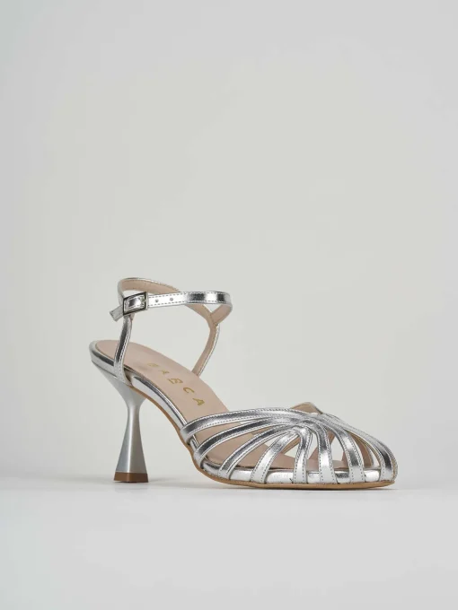 Sandalo tacco 6 cm argento laminato