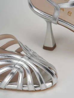 Sandalo tacco 6 cm argento laminato