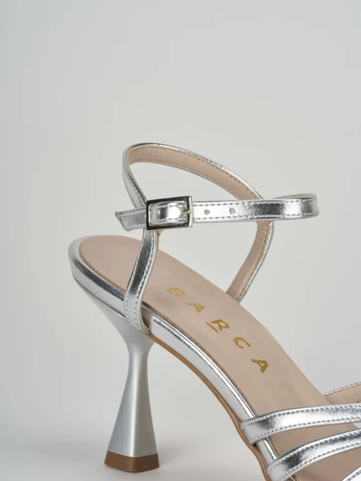 Sandalo tacco 6 cm argento laminato
