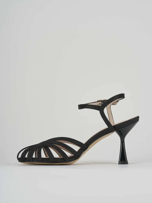 Sandalo tacco 6 cm nero raso