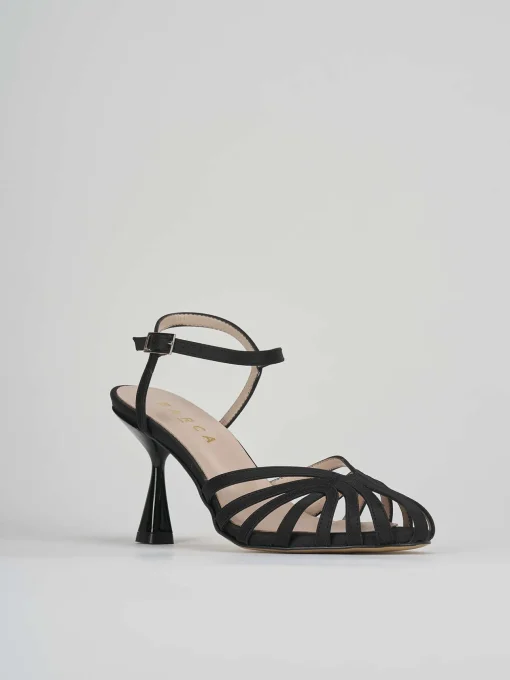 Sandalo tacco 6 cm nero raso
