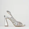 Sandalo tacco 9 cm argento laminato