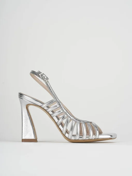 Sandalo tacco 9 cm argento laminato