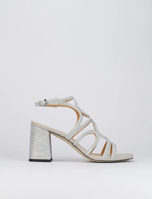 Sandalo tacco 8 cm argento pelle