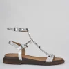 Sandalo tacco 1 cm argento pelle