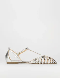 Sandalo tacco 1 cm argento pelle