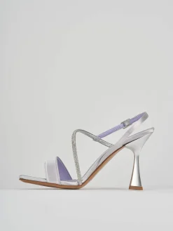 Sandalo tacco 9 cm argento raso