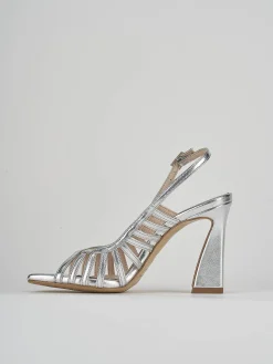 Sandalo tacco 9 cm argento laminato