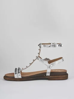 Sandalo tacco 1 cm argento pelle