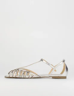 Sandalo tacco 1 cm argento pelle