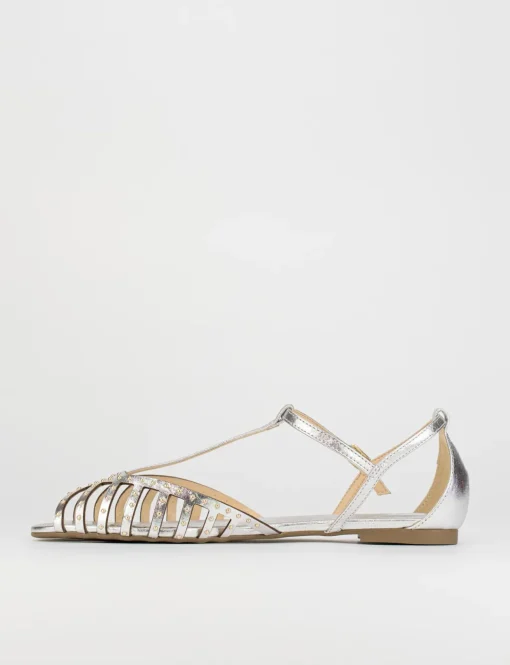 Sandalo tacco 1 cm argento pelle