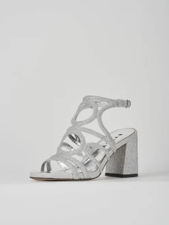 Sandalo tacco 8 cm argento pelle