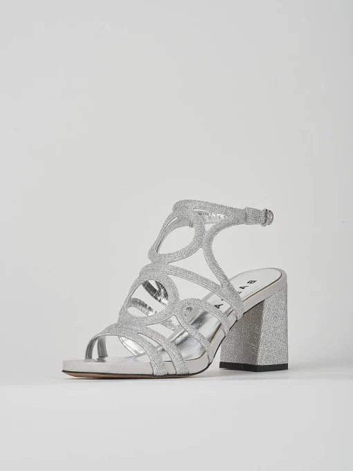 Sandalo tacco 8 cm argento pelle