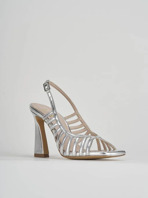 Sandalo tacco 9 cm argento laminato