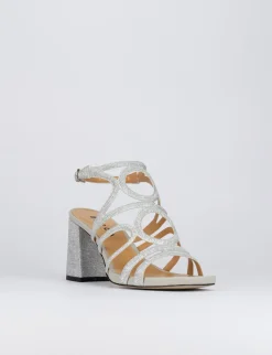 Sandalo tacco 8 cm argento pelle