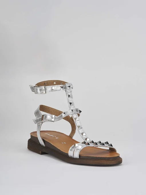 Sandalo tacco 1 cm argento pelle