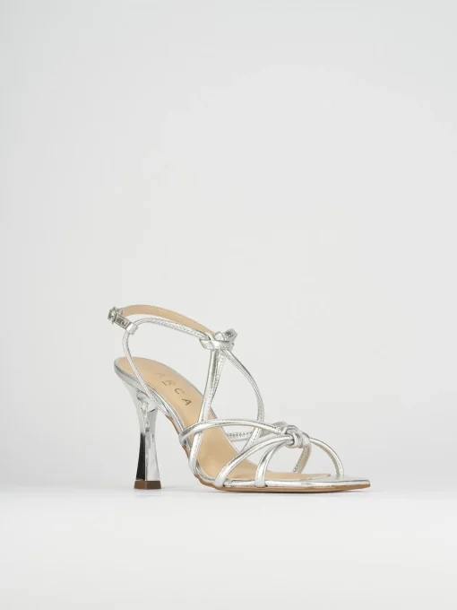 Sandalo tacco 9 cm argento pelle