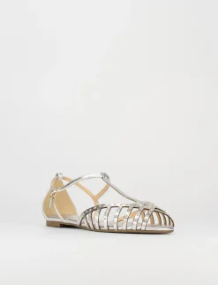 Sandalo tacco 1 cm argento pelle