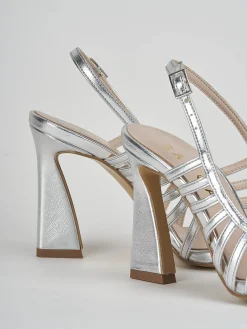 Sandalo tacco 9 cm argento laminato