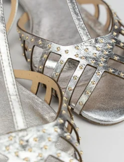 Sandalo tacco 1 cm argento pelle