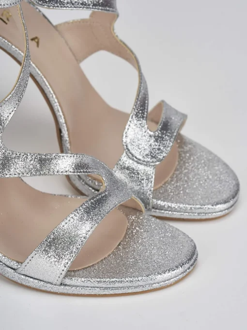 Sandalo tacco 7 cm argento glitter