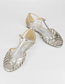 Sandalo tacco 1 cm argento pelle
