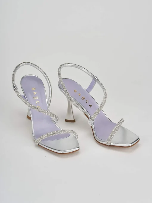 Sandalo tacco 9 cm argento raso