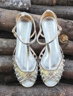 Sandalo tacco 1 cm argento pelle