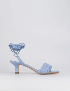 Sandalo tacco 5 cm azzurro pelle