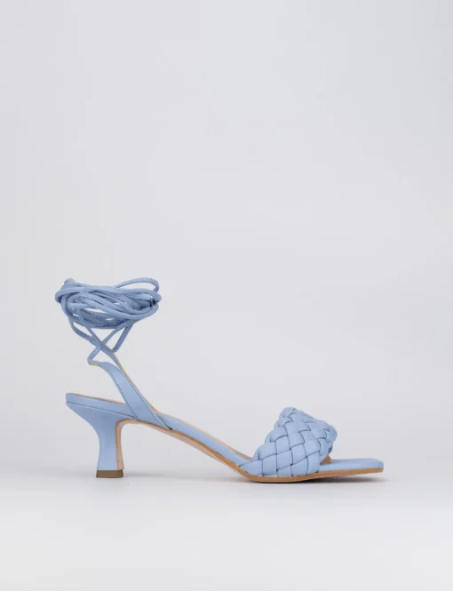 Sandalo tacco 5 cm azzurro pelle