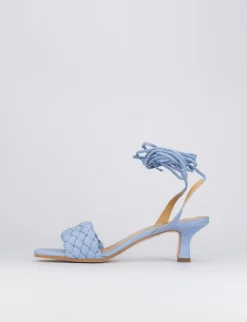 Sandalo tacco 5 cm azzurro pelle