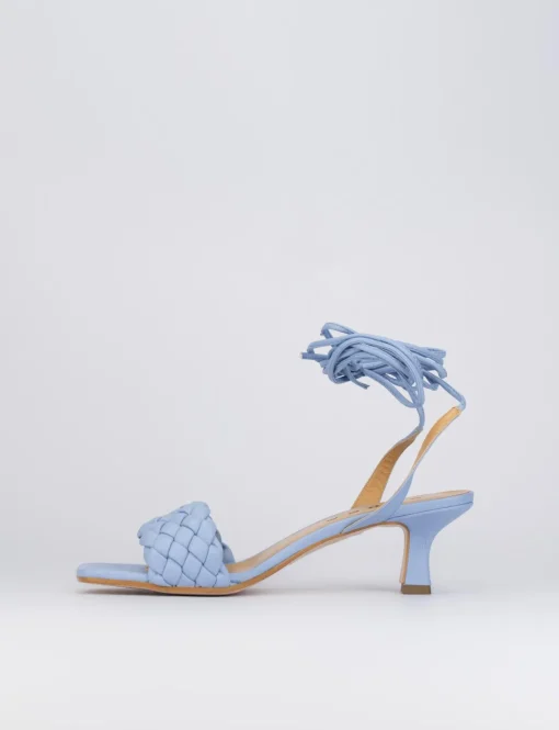Sandalo tacco 5 cm azzurro pelle