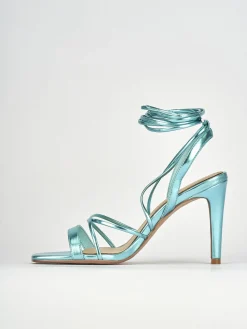 Sandalo tacco 8 cm azzurro pelle