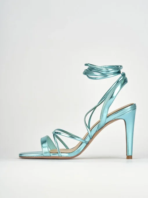 Sandalo tacco 8 cm azzurro pelle