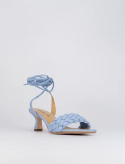 Sandalo tacco 5 cm azzurro pelle