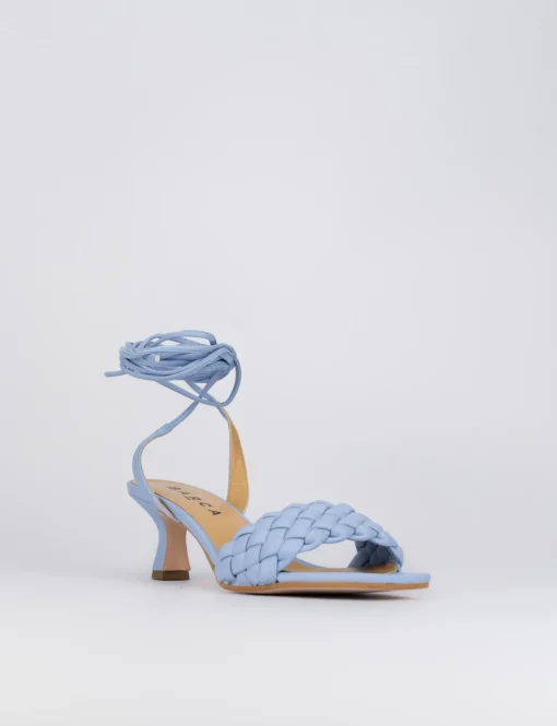 Sandalo tacco 5 cm azzurro pelle