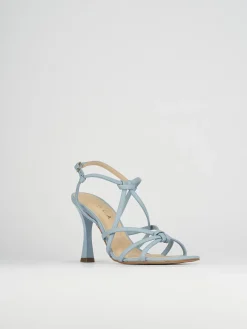 Sandalo tacco 9 cm azzurro pelle