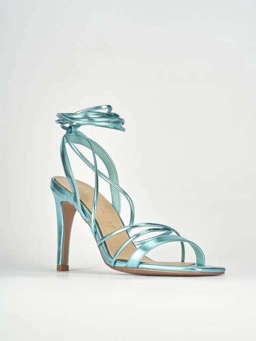 Sandalo tacco 8 cm azzurro pelle