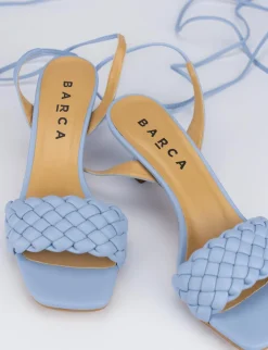 Sandalo tacco 5 cm azzurro pelle
