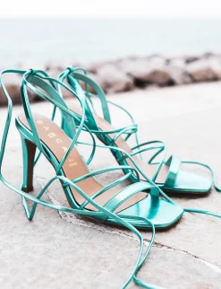 Sandalo tacco 8 cm azzurro pelle